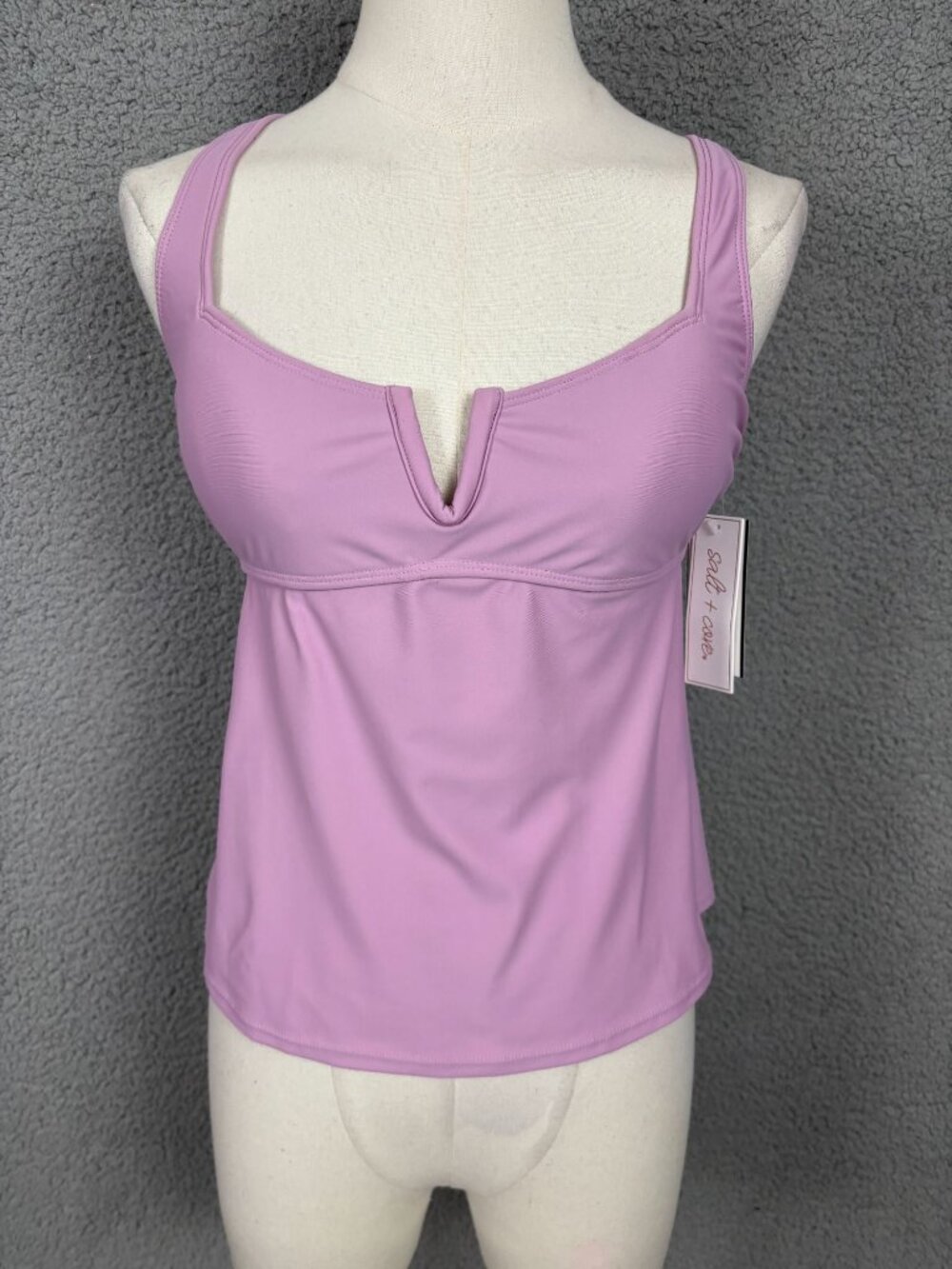 Salt + Cove Juniors' Dusty Lilac Tankini Top With V-Neck & Crisscross Back M NWT